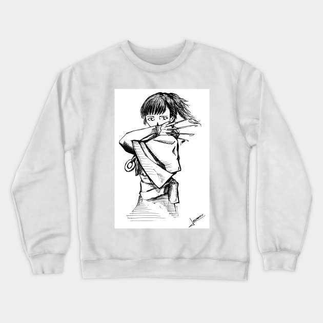 kawaii ninja assasin ecopop in ink skech art kunais Crewneck Sweatshirt by jorge_lebeau